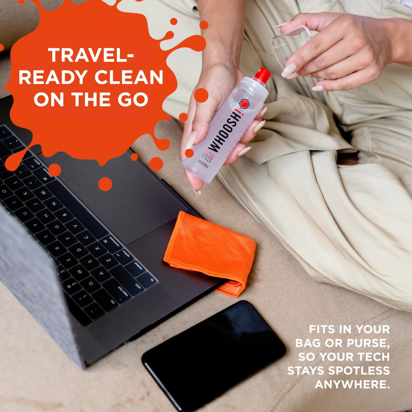WHOOSH! Screen Shine Duo XL - Screen Cleaner Spray and Wipe for Eyeglasses, Phone & Laptop - Removes Fingerprints - Includes 3.4 oz + 1 oz Leak-Free