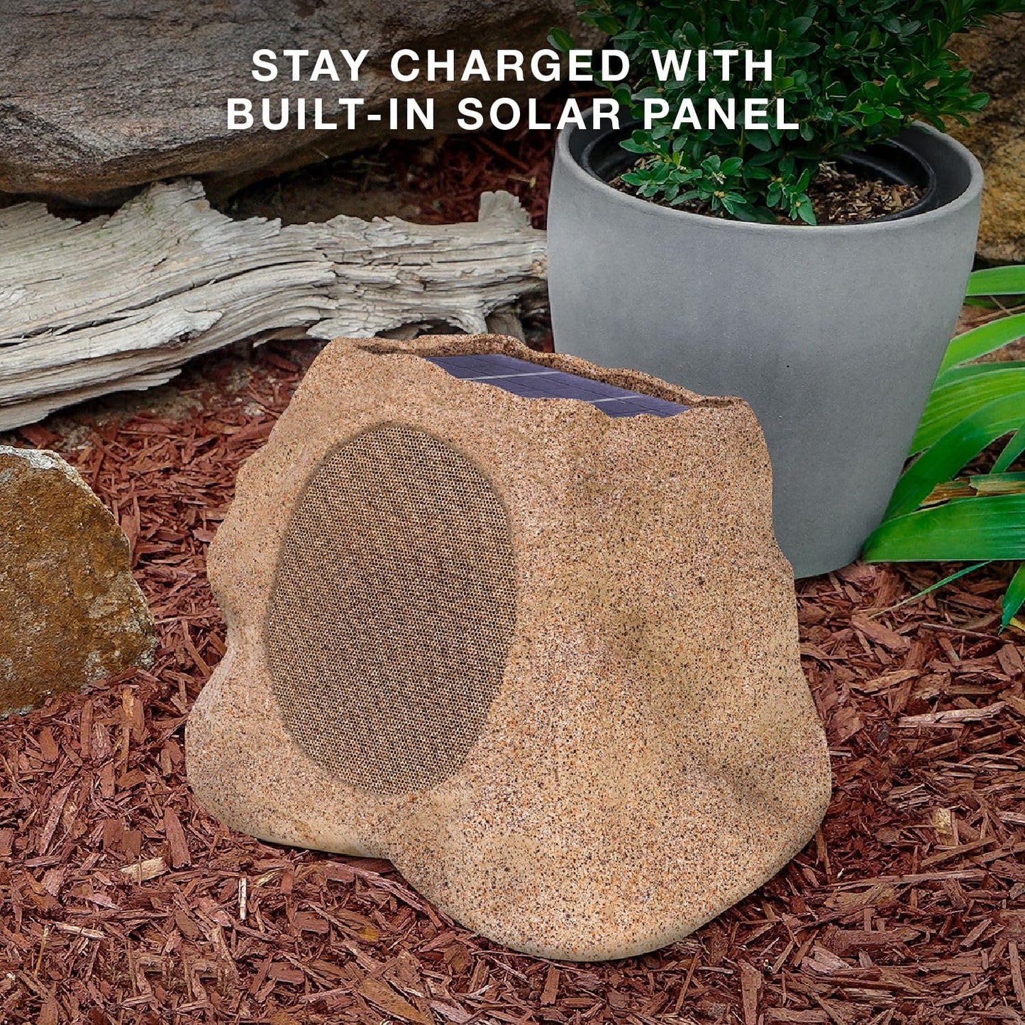 Victrola Rock Speaker Connect, Stone, Wireless Outdoor with Bluetooth 5.3, 22-Hour Battery Life, with Solar Charging, Link Up to 20 Rock Speakers