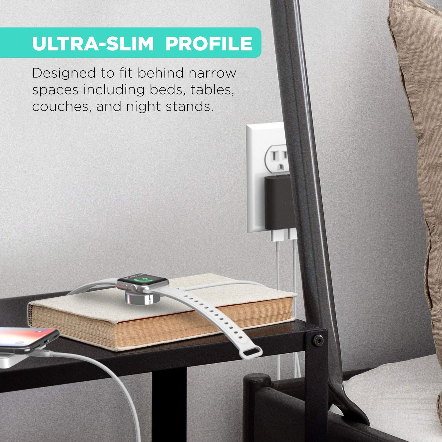 iHome Slim 2-Port USB Wall Charger, Flat Multiport Travel Plug Adapter
