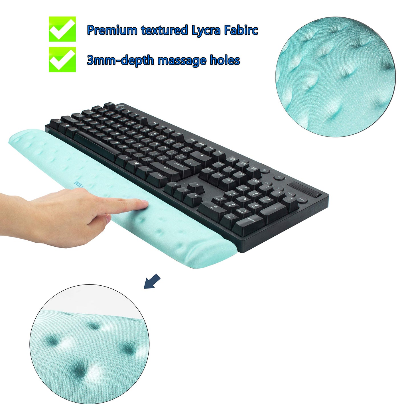 BRILA Memory Foam Keyboard Wrist Rest Support Pad Cushion for Computer, Laptop, Office Work, PC Gaming, Non-Slip Wrist Pain Relief (Aquamarine