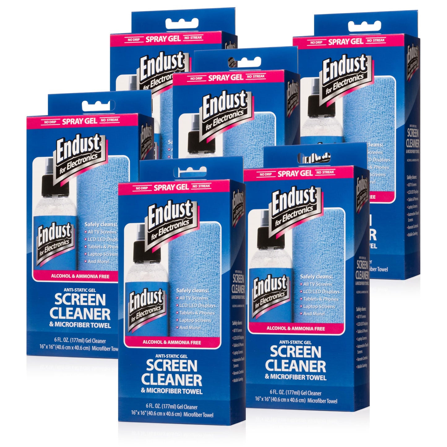 Endust for Electronics; Anti-Static Cleaning Gel & Microfiber Towel Combo Pack Bulk Bundle; Six 6 Oz Bottles & 6 Towels; (12275P6)