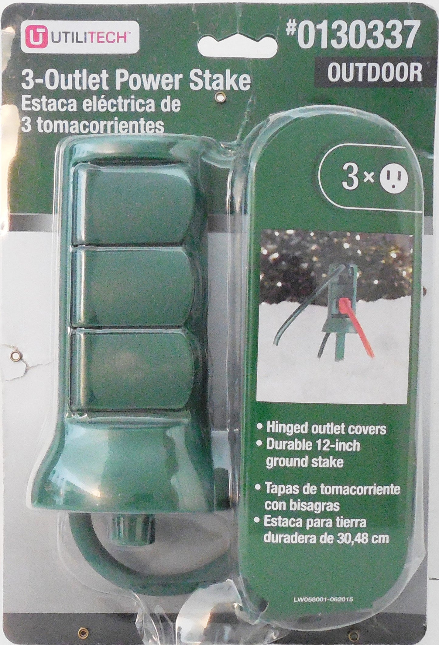 Utilitech 3-Outlet Power Stake W/Hinged Covers #0130337