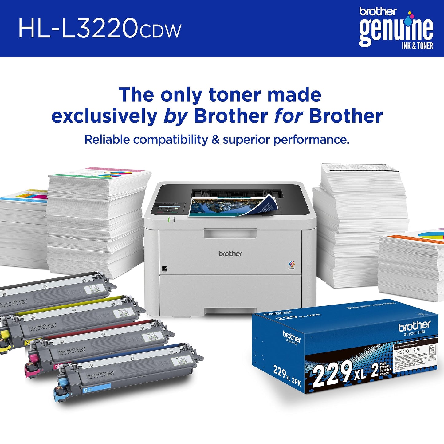 Brother Color Laser Printer with Wireless Printing Fast 19 PPM Output, Duplex Feature, Mobile Device Compatible, 250-Sheet Paper Tray for Professional