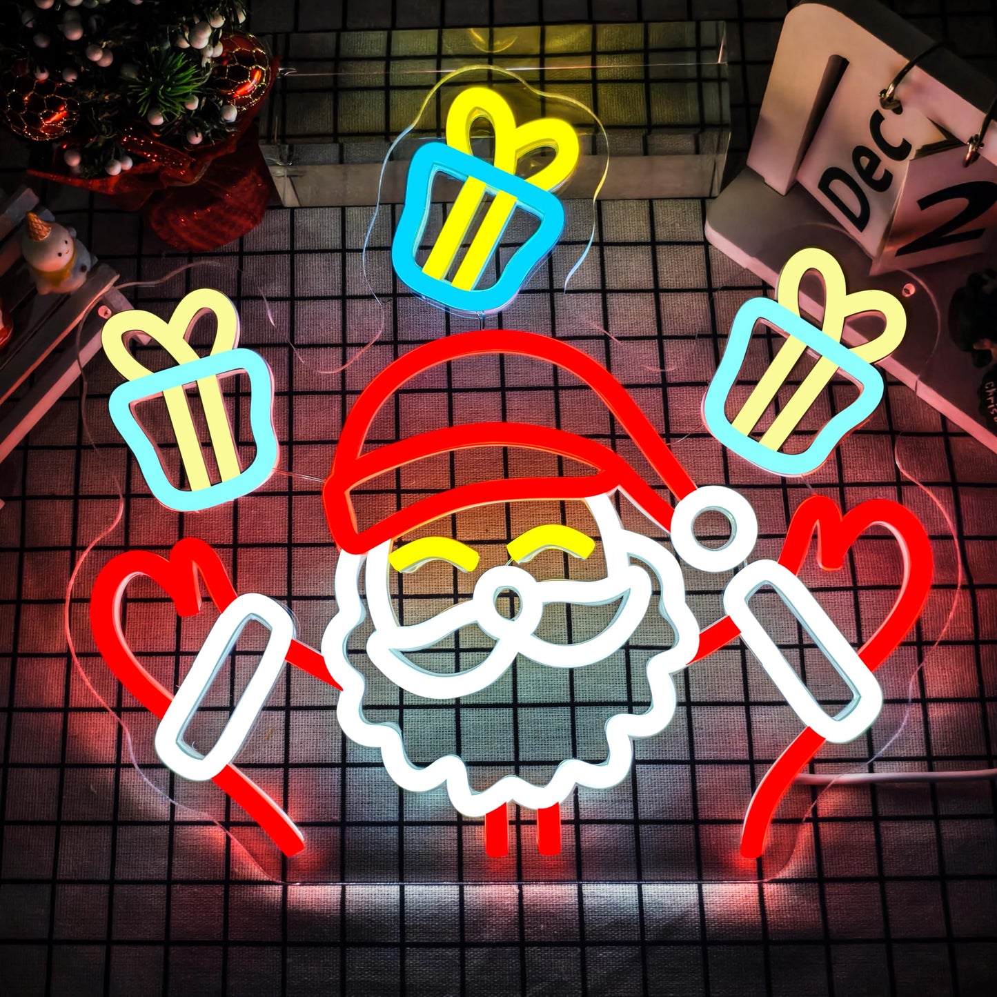 Santa Claus Neon Sign Christmas Neon Sign for Christmas Decoration Waving Santa Window Light Dimmable Neon Santa Sign for Holiday Party Home Bar