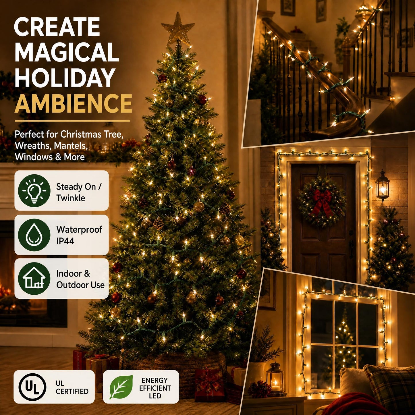 TW SHINE Warm White Christmas Lights Outdoor, 20FT 100 Count Incandescent Christmas Light Indoor, Waterproof Christmas Tree String Lights for Xmas