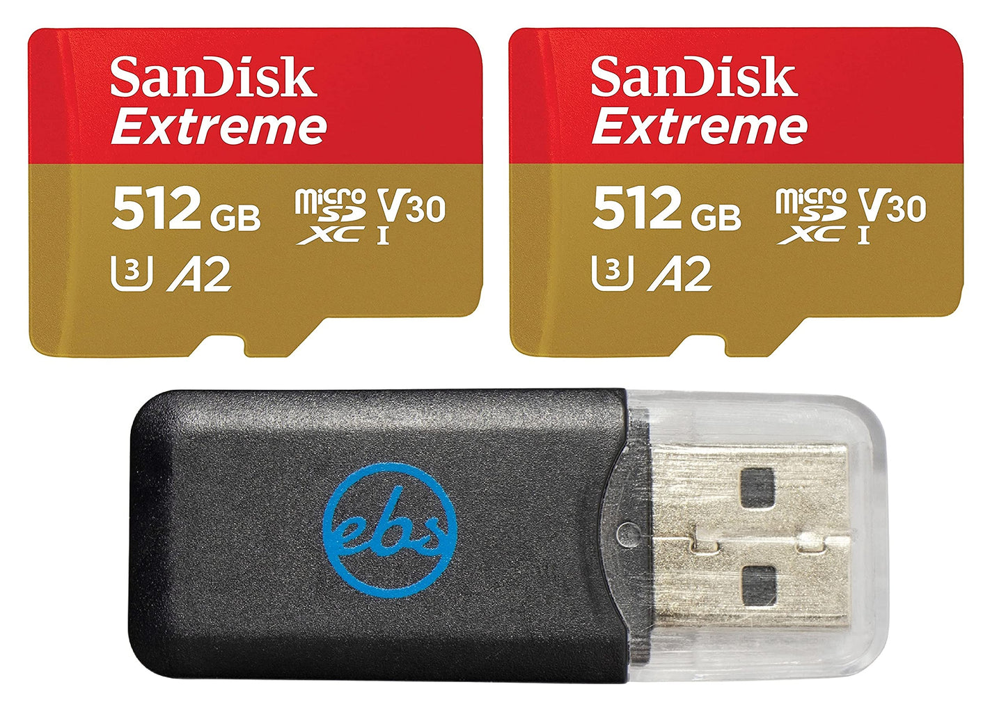 SanDisk Micro Extreme 512GB SDXC UHS-I U3 V30 Memory Card (2) Works with Camera GoPro Action Camera Hero 12 Black (SDSQXAV-512G-GN6MN) Bundle with (1)