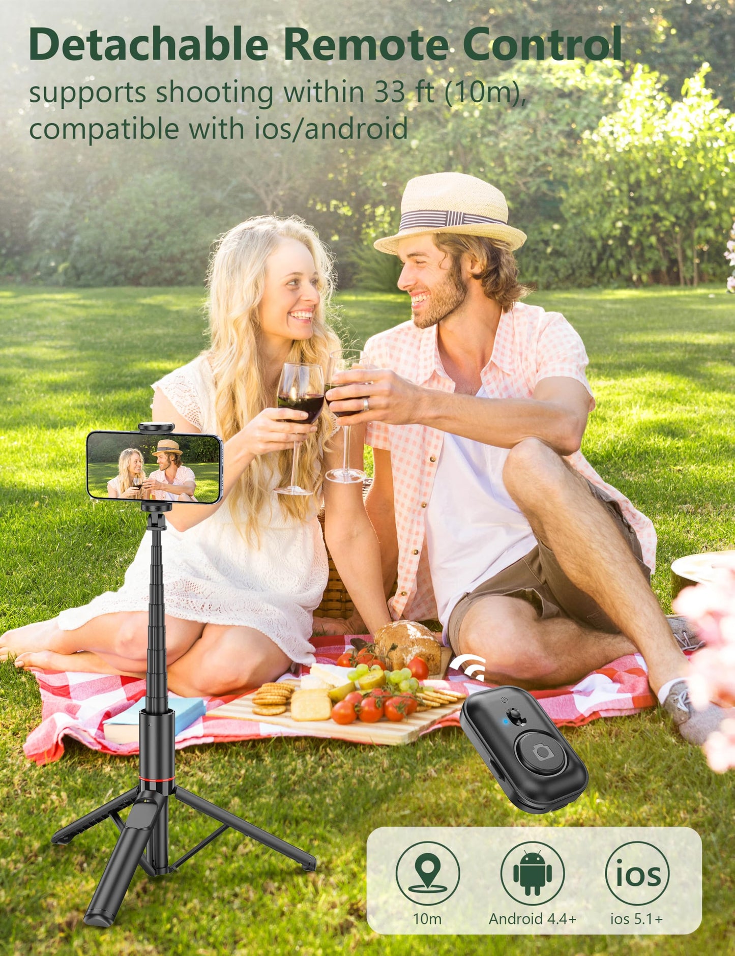 52" Selfie Stick Tripod, Aluminum All-in-1 Extendable Cell Phone Tripod Stand with Remote, 360° Rotate Lightweight & Portable Travel Tripod for Cell
