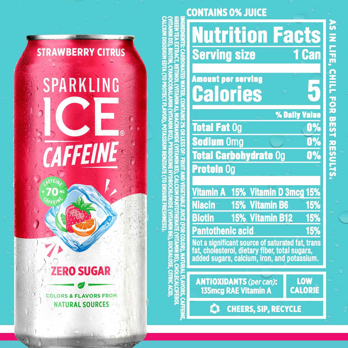 Sparkling Ice Caffeine Variety Pack, Flavored Sparkling Water, Zero Sugar, with Vitamins and Antioxidants, 16 fl oz, 12 count (Citrus Twist, Black Raspberry, Blue Raspberry, Strawberry Citrus)
