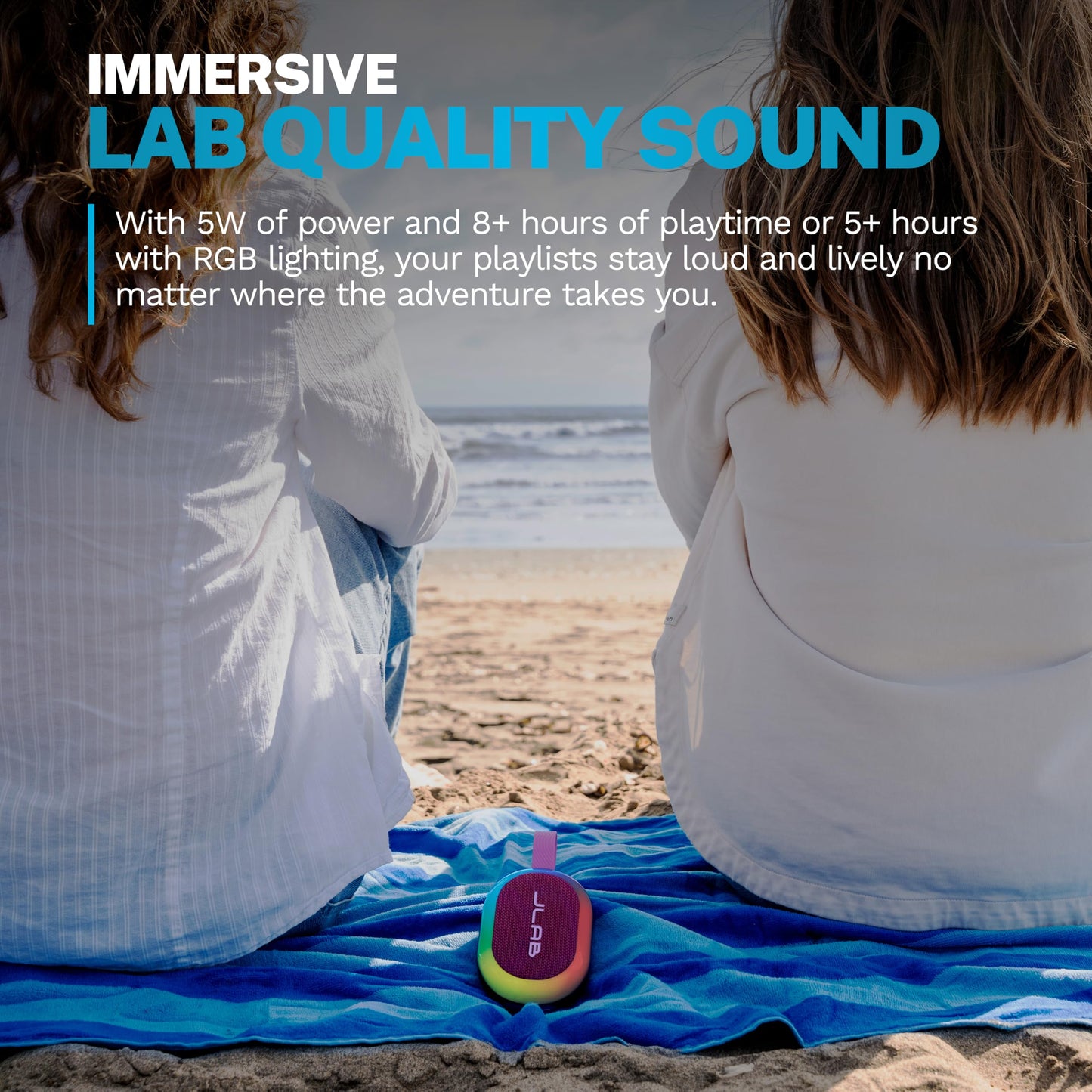 JLab Pop Party Portable Bluetooth Speaker, Mulberry, 8+ Hours of Playtime, IP55 Waterproofing, Detachable Loop Handle, Customizable RGB LED Lighting