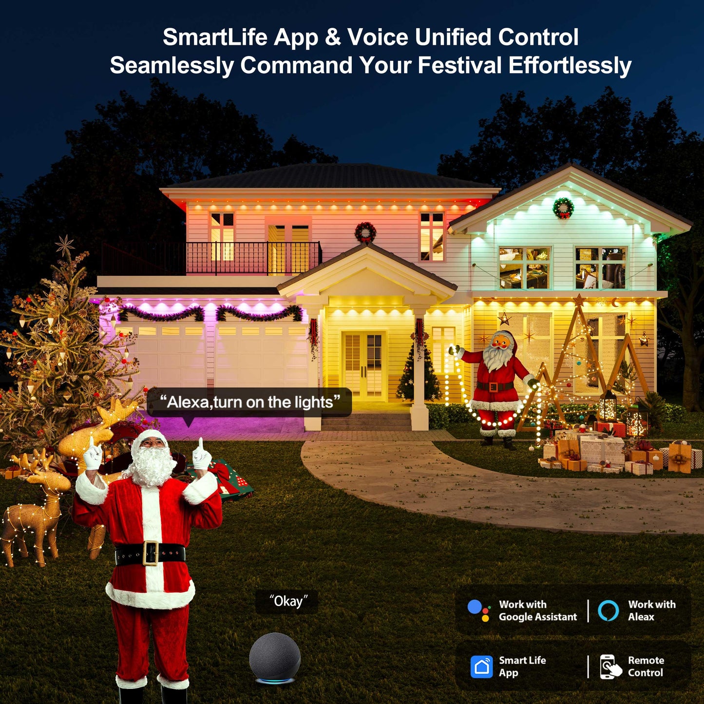 Permanent Outdoor Lights for House, DIY Scene for Halloween, Christmas Decor, 150ft Permanent Christmas Lights Outdoor with 72 RGB+IC Eternity Light
