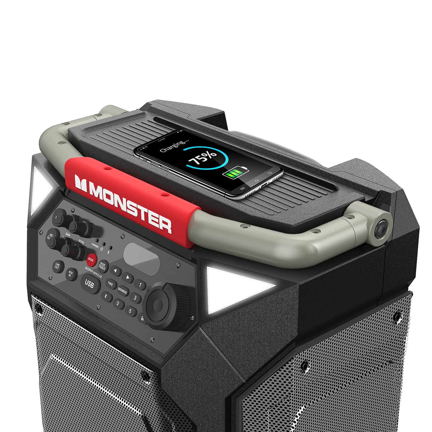 Monster Rockin' Roller 270 Portable Indoor/Outdoor Wireless Speaker, 200 Watts, Up to 100 Hours Playtime, IPX4 Water Resistant, Qi Charger, Connect