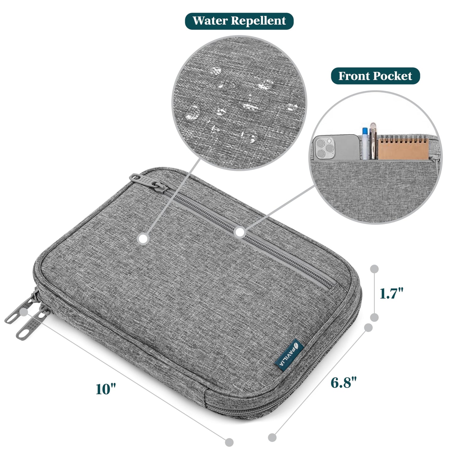 Pavilia Tech Organizer Case - Cable & Charger Storage, Travel Accessories for Men, Gray