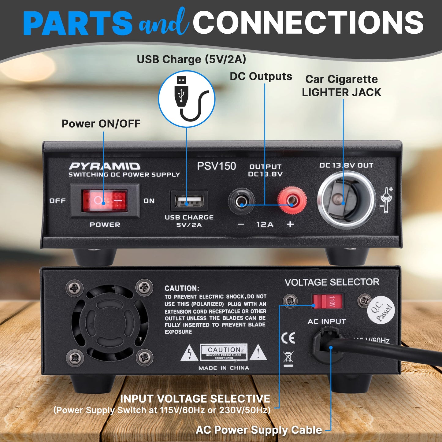 Pyramid Universal Compact Bench Power Supply- 12Amp Variable Linear Regulated Home Lab Benchtop AC-DC Power Converter - USB Port,Cigarette…