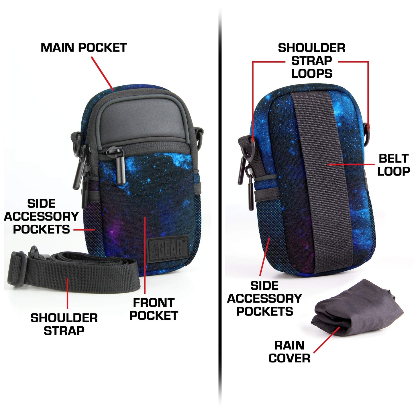 USA Gear Compact Point and Shoot Camera Case Small Digital Camera Pouch with Accessory Pockets and Shoulder Strap - Compatible with Sony CyberShot