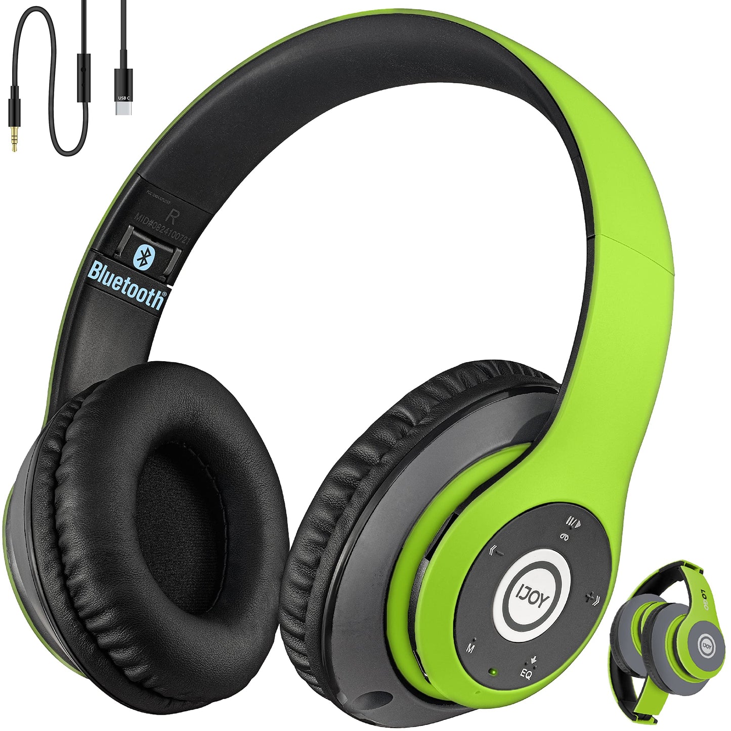 iJoy Bluetooth Headphones Over Ear, Wireless and Wired Foldable Headset Built-in Microphone, FM, Micro SD Card Slot - (Green) Adults Kids Men Women