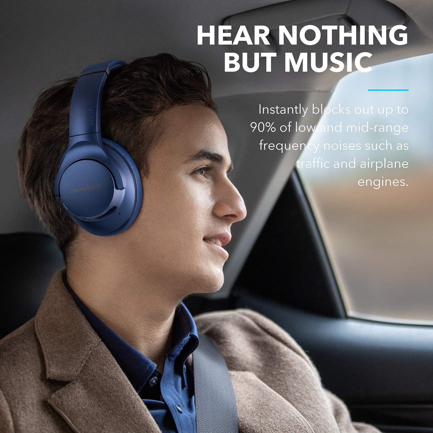 Soundcore Life Q20 Hybrid Active Noise Cancelling Wireless Bluetooth Headphones Over Ear with 40H Playtime, Hi-Res Audio, Deep Bass, Memory Foam Ear