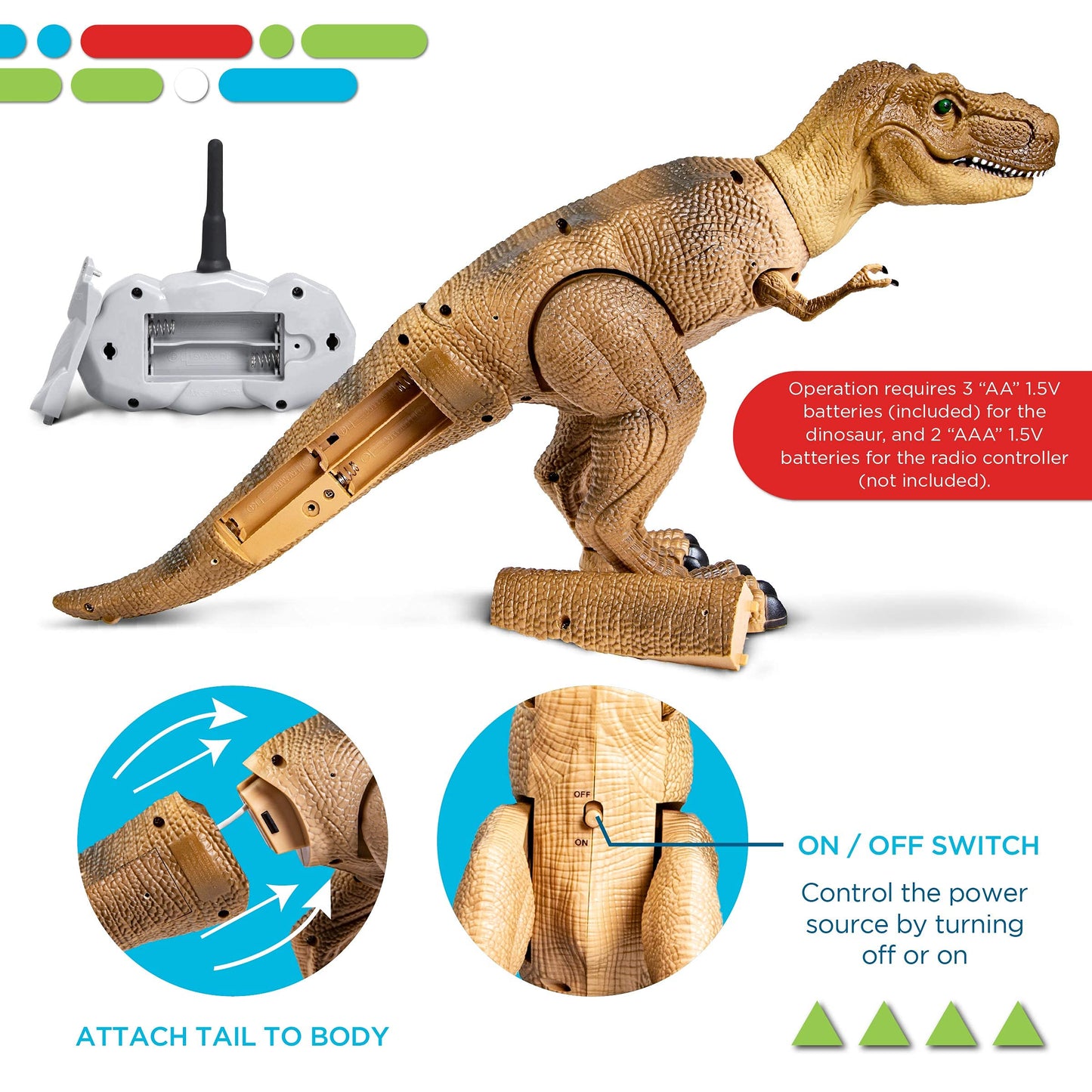 Discovery™ Remote Control T-Rex Dinosaur - Realistic Jurassic RC Action Figure with Walking Legs, Roaring Sounds, Chomping Mouth| Dinosaur Toys…