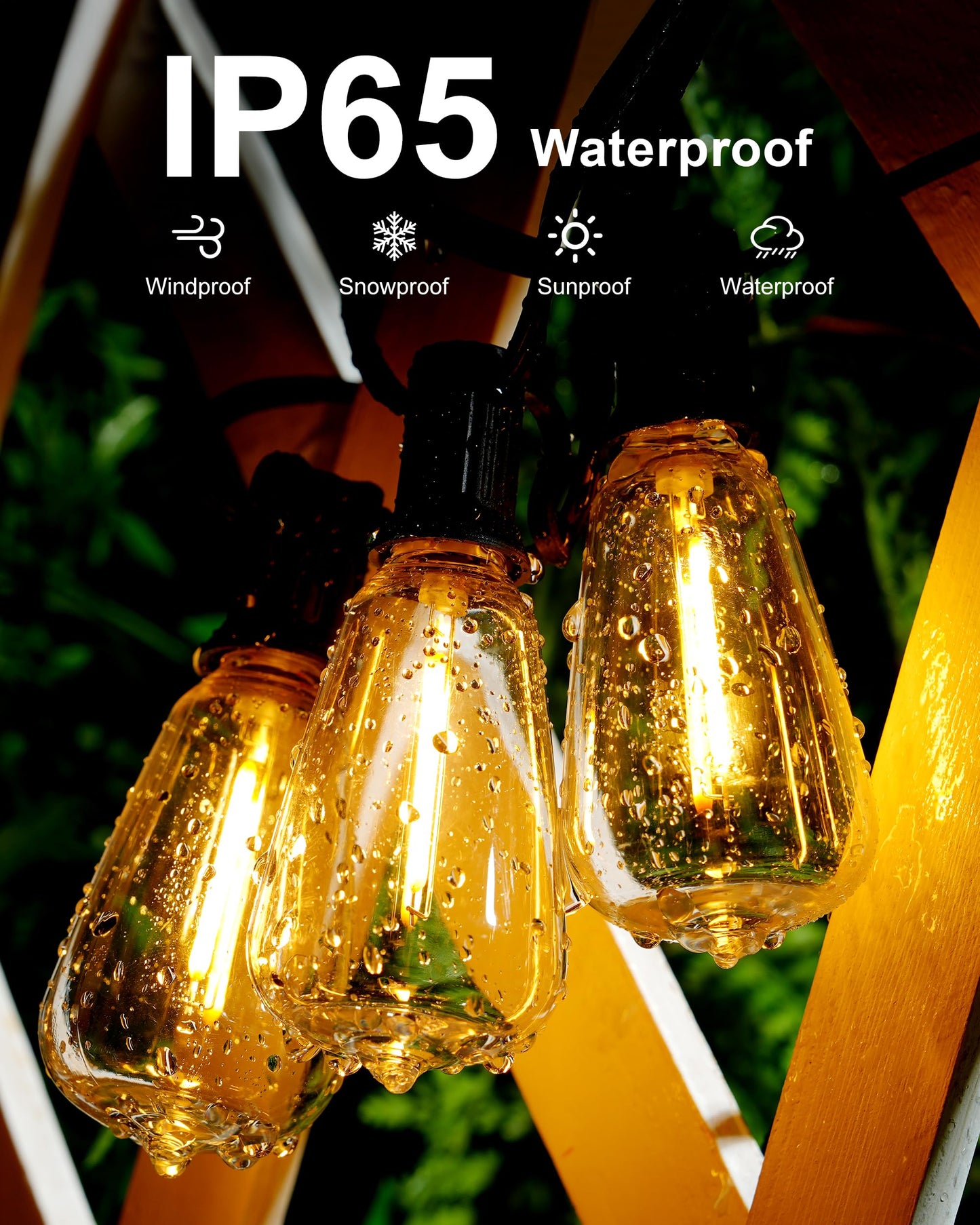DELITOR Patio String Lights Plug in 50FT LED Outdoor String Lights with IP65 Waterproof 27 Bulbs, Connectable Dimmable Edison ST38 Outside Lights