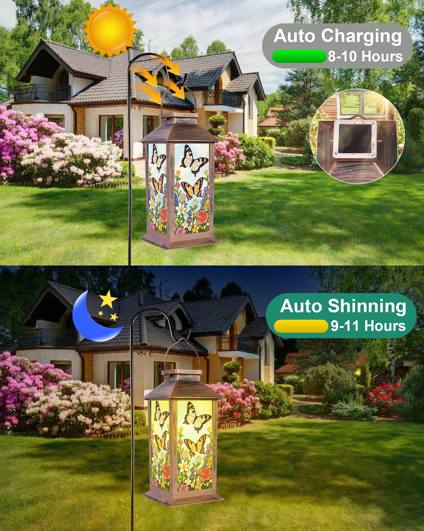 Butterfly Solar Lanterns Outdoor Waterproof Garden Decor Birthday Gifts for Women Mom Grandma Sister, Hanging LED Plastic Solar Lights Outside