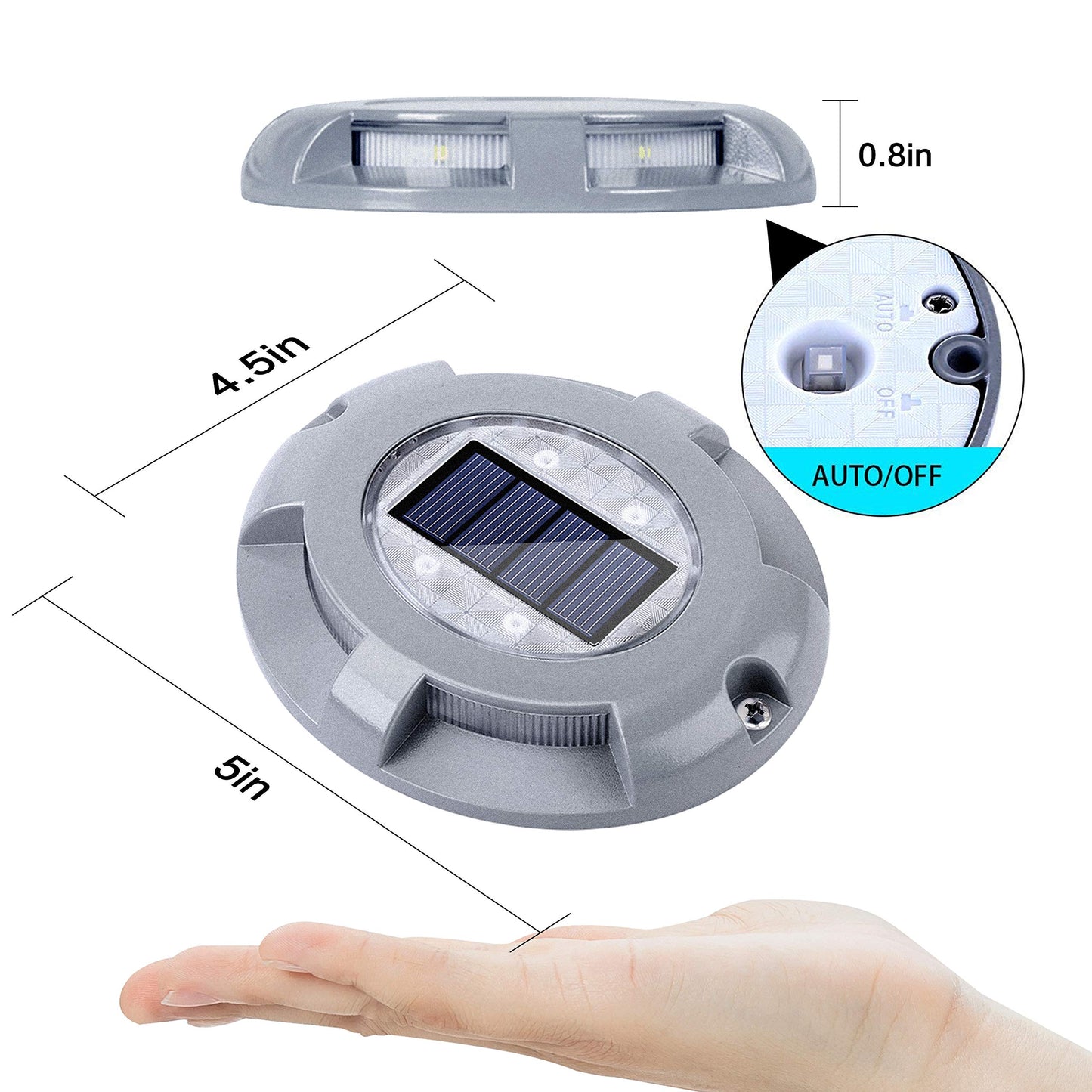 SIEDiNLAR Solar Deck Lights Driveway Dock LED Light Solar Powered Outdoor Waterproof Road Markers for Step Sidewalk Stair Garden Ground Pathway Yard 4