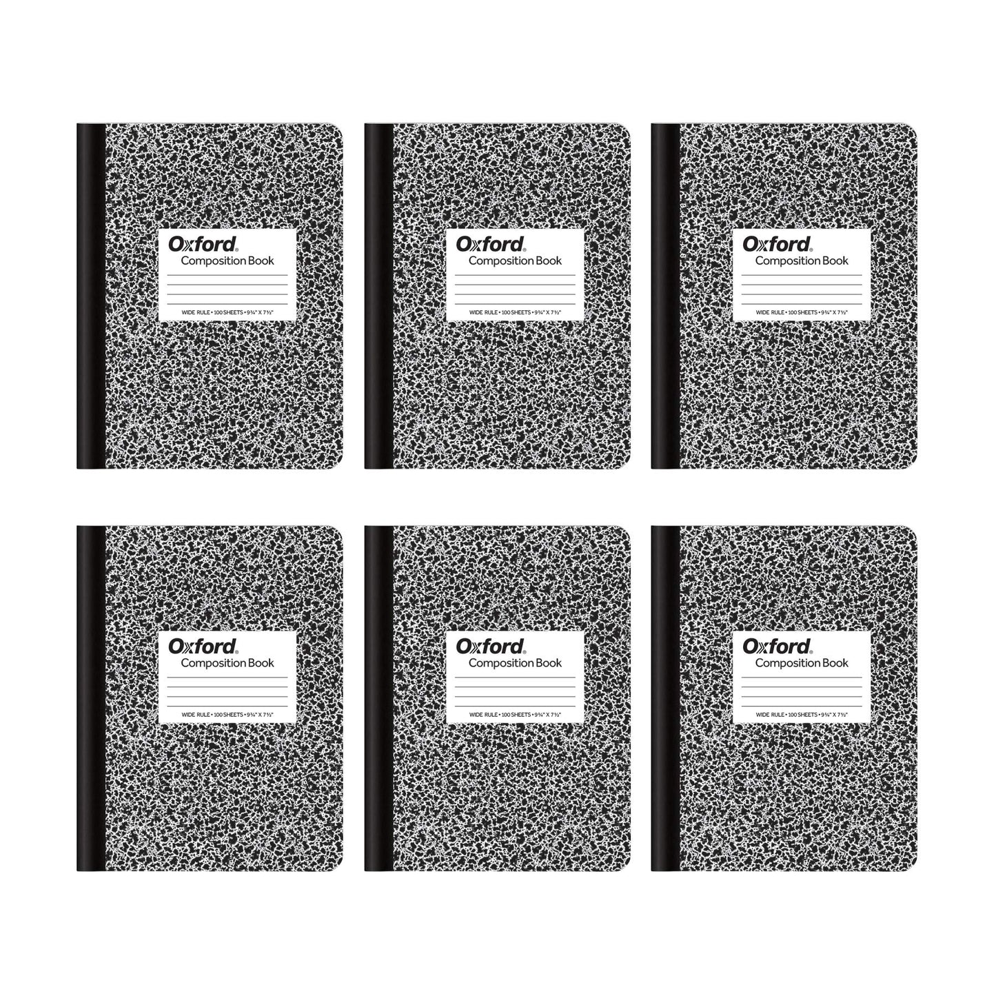 Oxford Composition Notebooks, Wide Ruled Paper, 9-3/4 x 7-1/2 Inches, 100 Sheets, Black, 6 Pack (63764)