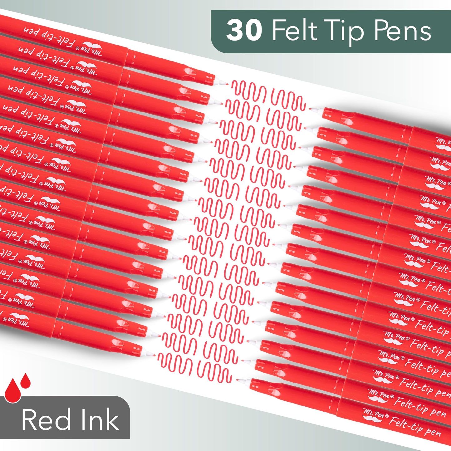 Mr. Pen- Felt Tip Pens, 30 Pack, 0.7 mm, Red Felt Tip Pens Bulk, Fast Dry