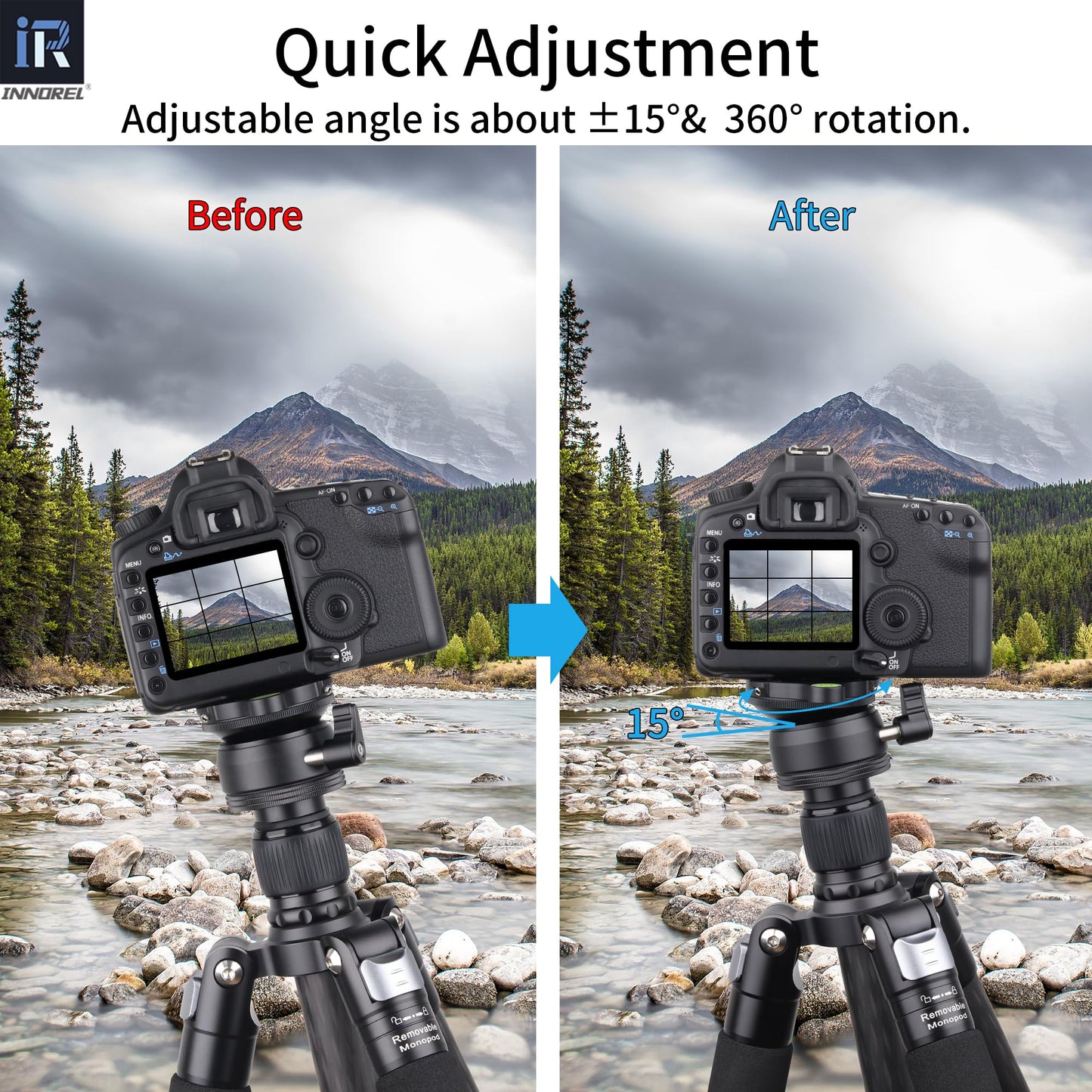 INNOREL Tripod Leveling Base, LB60 Leveling Base Half Ball with Offset Bubble Level and Bubble Level Bag for Canon, Nikon and Other DSLR Cameras
