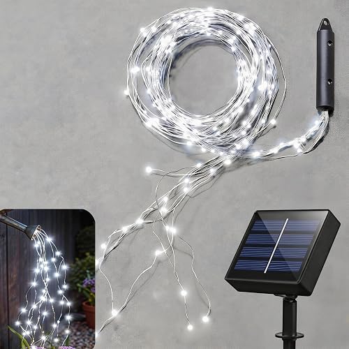 soltuus Solar Fairy Lights Outdoor White, Multi Strand 180 LEDs Watering Can String Light, Waterproof Solar Powered Waterfall Lights, Cool White