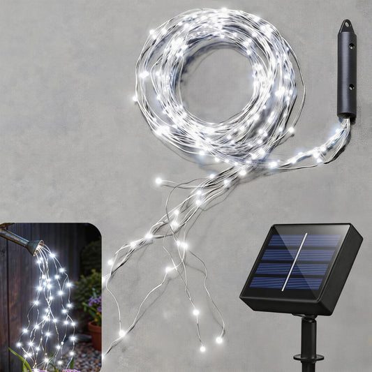 soltuus Solar Fairy Lights Outdoor White, Multi Strand 180 LEDs Watering Can String Light, Waterproof Solar Powered Waterfall Lights, Cool White