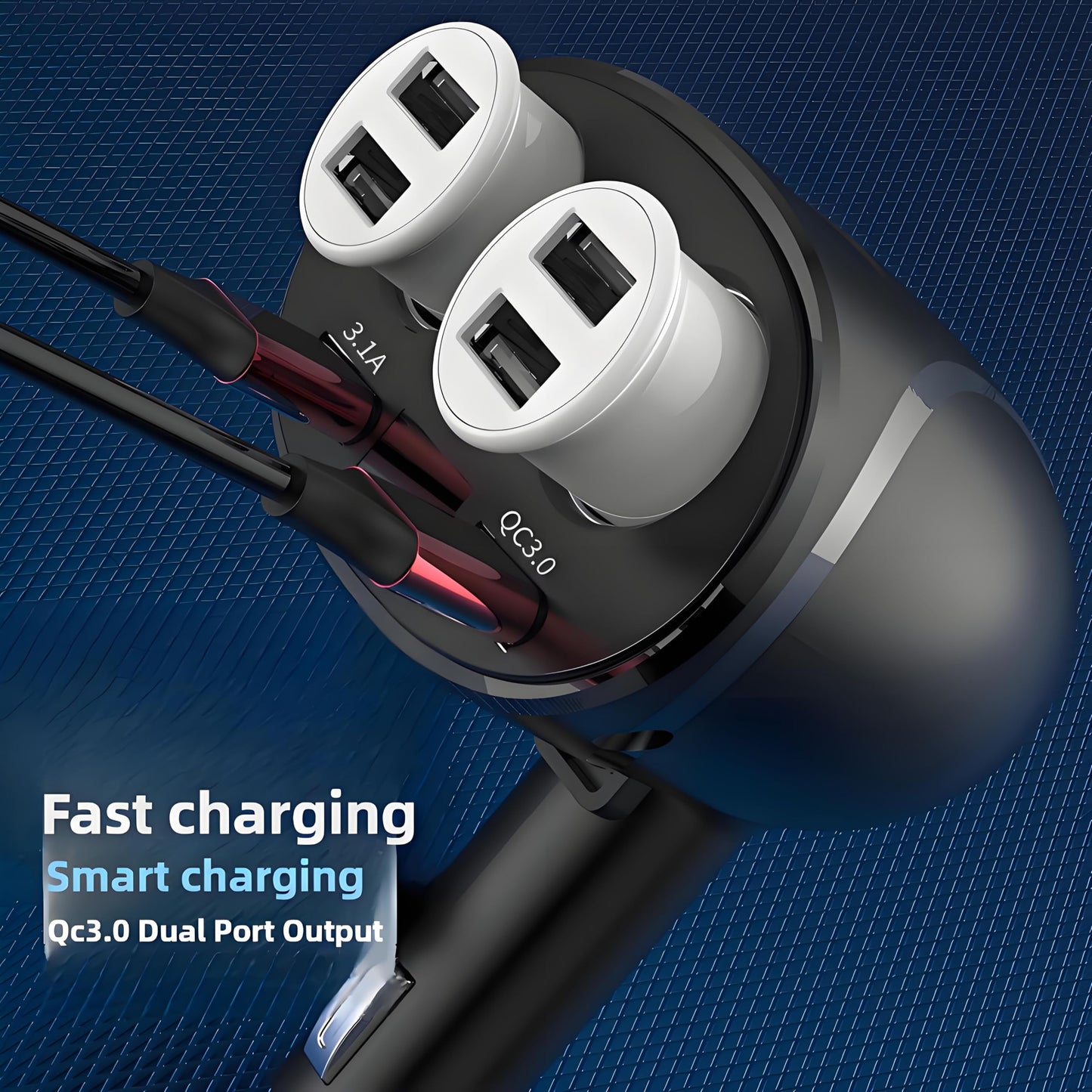 MESA'S LIVE Dual USB QC3.0 Car Charger, 180° Rotatable Foldable, LED Digital Voltage Current Display, Aluminum Shell, 12/24V for Car/Truck/RV, Fast