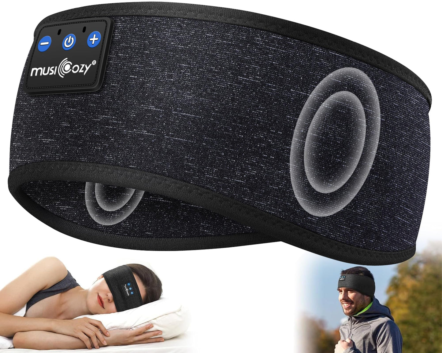 MUSICOZY Sleep Headphones Bluetooth 5.4 Headband, Wireless Earphones Sweat Resistant Earbuds with Ultra-Thin HD Stereo Speaker for Workout Running