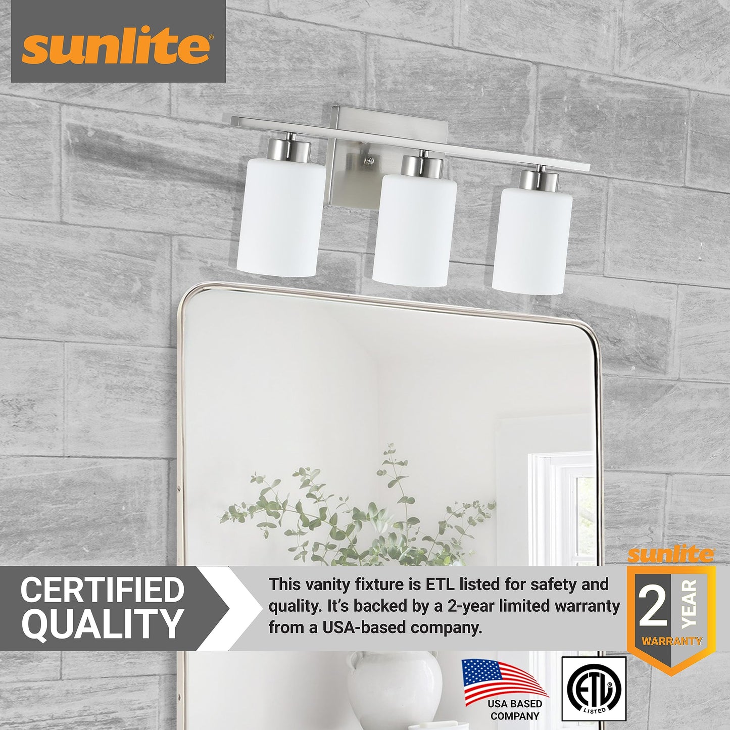 Sunlite 81321-SU 22" Modern Cylinder Vanity Light Fixture, Wall Mount, Medium (E26) Socket, Standard A19 Bulb Required (60W Max), Frosted Glass Shade
