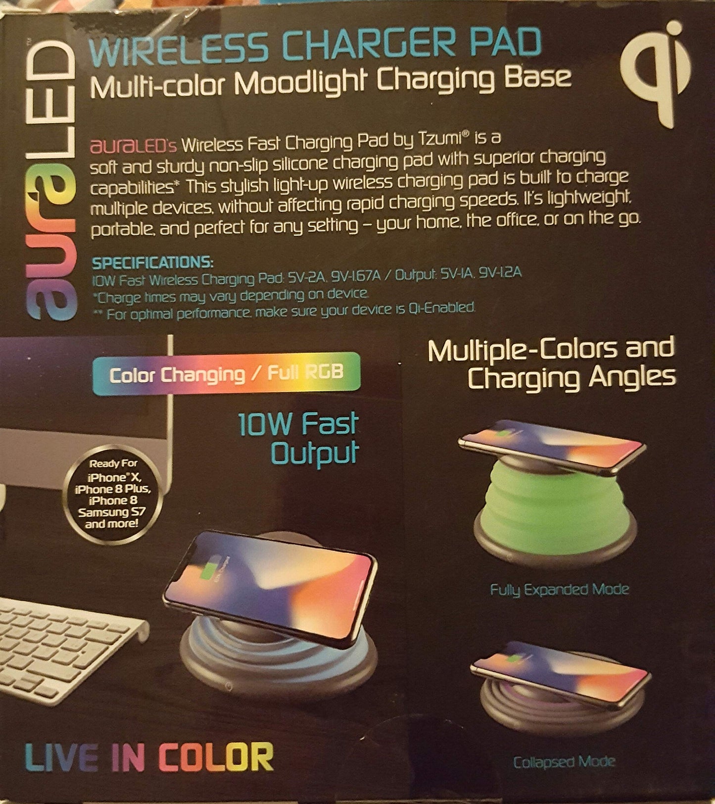 Tzumi Aura LED 10WATT Wireless Charger,Black,5766