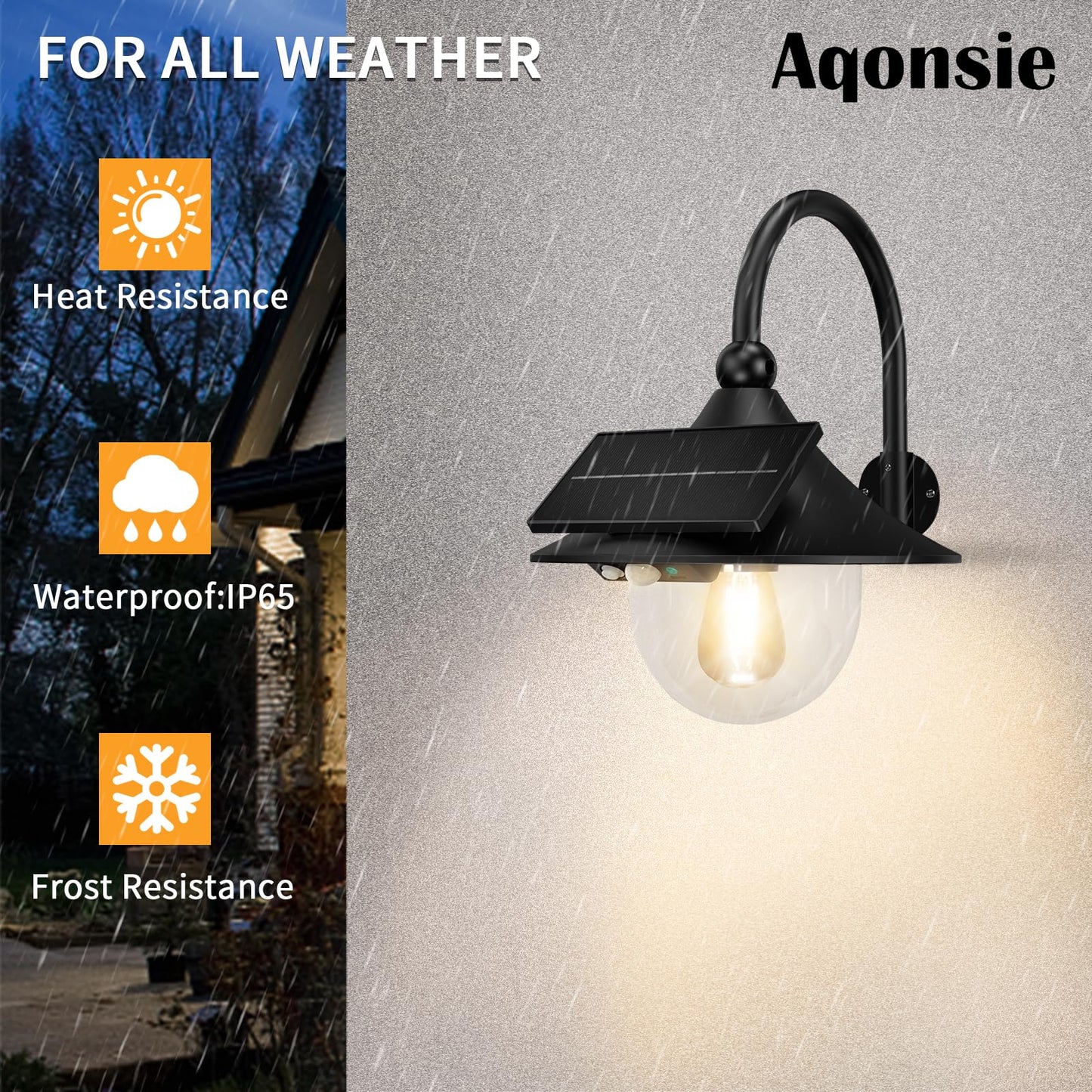 Aqonsie Solar Barn Light Outdoor with 3 Lighting Modes & Motion Sensing, Wall Mount Vintage Light, Waterproof Wall Light for Barn, Shed, Chicken coop