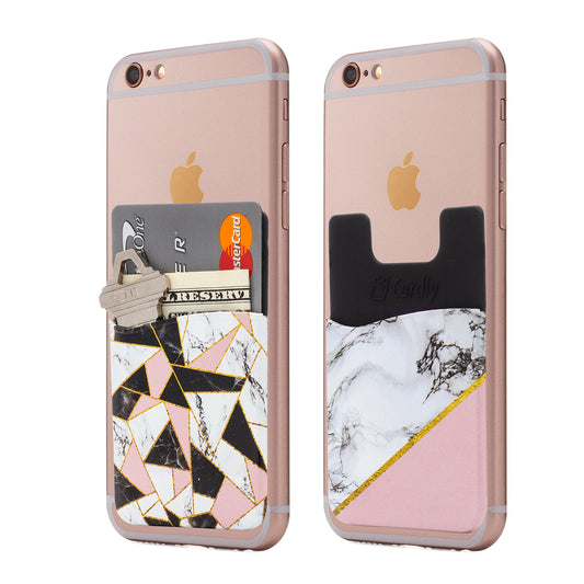 Cardly (Two Cell Phone Stick on Wallet Card Holder Phone Pocket for iPhone, Android and All Smartphones. (Shattered)