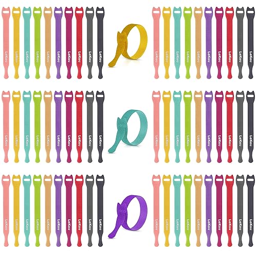 Lekou Cable Ties, 60 PCS 8 Inch Fastening Cable Straps, Reusable Hook and Loop Straps Wire Management, Cord Organizer Ties for Home Desk Office