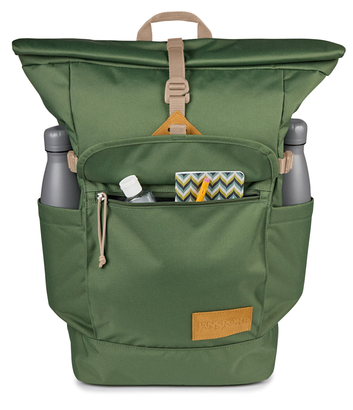 JanSport Hatchet Rolltop Backpack - 17-inch Padded Laptop Sleeve, Spacious Main Compartment, Dual Water Bottle Pockets, Cargo Green