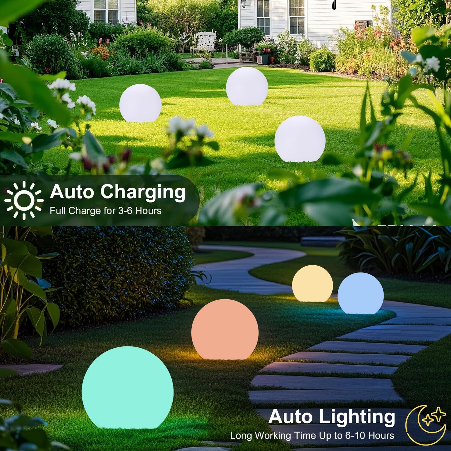 FANOAULEA 12 Inch Ball Light, Outdoor Glow Globe Light with Remote Control, LED Solar Gazing Ball Night Light 16 Modes RGB Color Changing, Waterproof