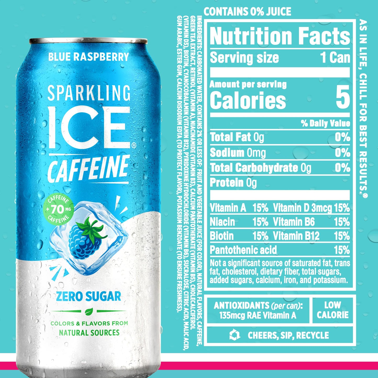 Sparkling Ice Caffeine Variety Pack, Flavored Sparkling Water, Zero Sugar, with Vitamins and Antioxidants, 16 fl oz, 12 count (Citrus Twist, Black Raspberry, Blue Raspberry, Strawberry Citrus)