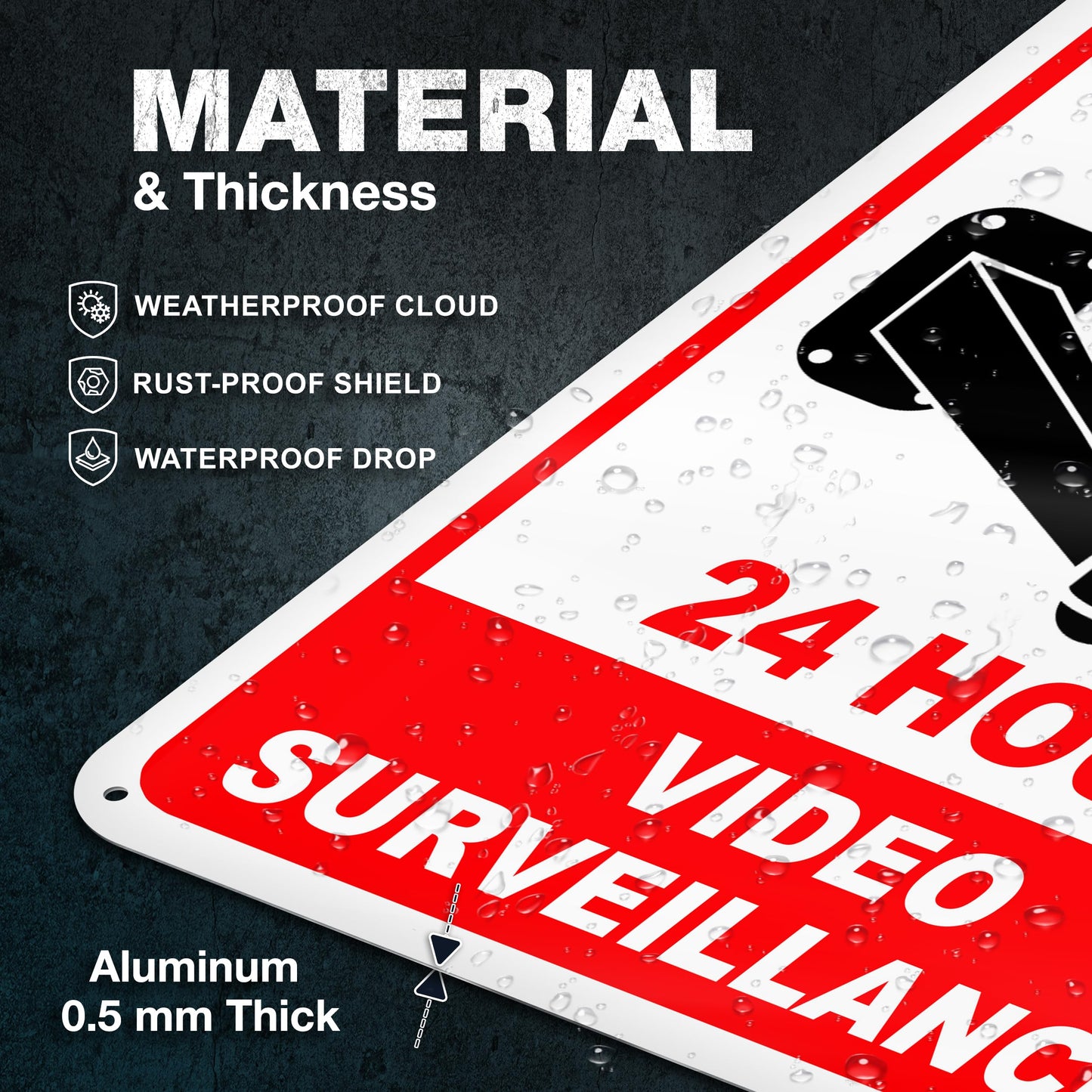 2 PC 24 Hour Video Surveillance Sign, Reflective 7x10 Aluminum Smile You're On Camera Signs Outdoor, Weatherproof Security Camera Warning Signs