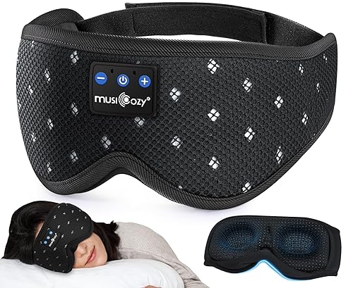 MUSICOZY Sleep Headphones Breathable Sleep Mask Bluetooth 5.4 Wireless Earphones Mask Sleeping Eyemask for Side Sleepers for Women Men Travel…