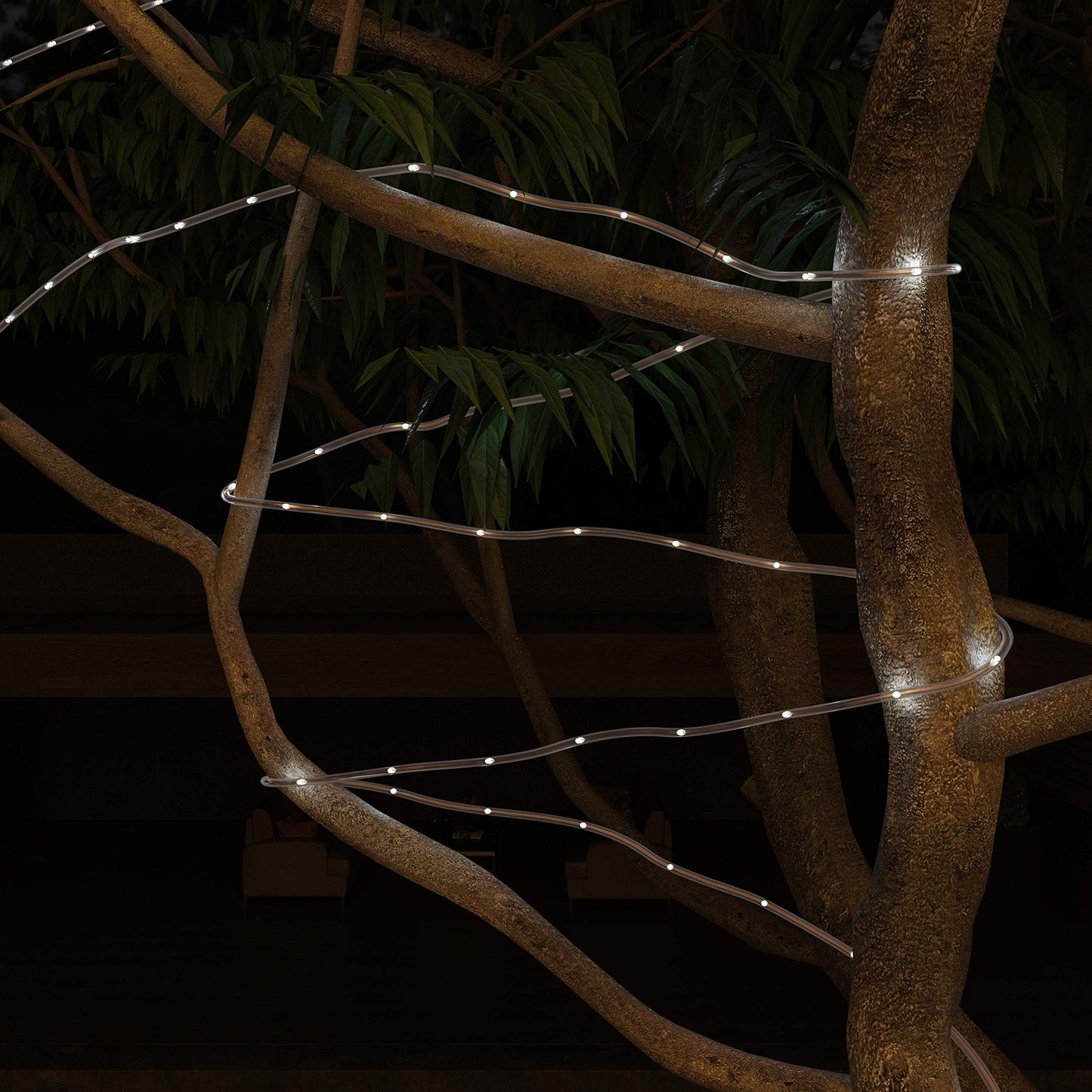 Outdoor Solar Rope Light- Solar Powered Cable String 100 LED Lights with 8 Modes for Patio, Backyard, Garden, Events by Pure Garden (Cool White)