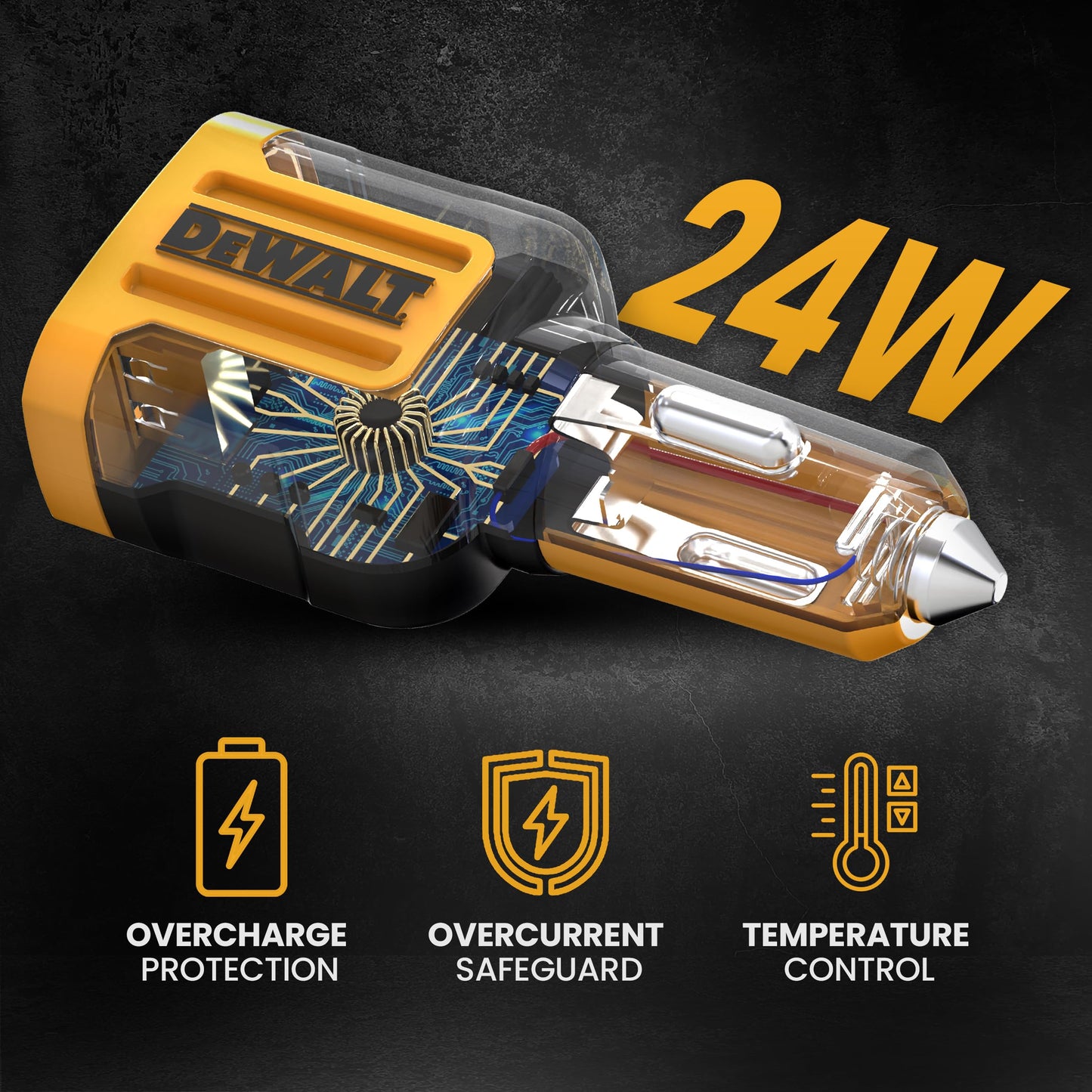 DEWALT Heavy Duty 24W USB Car Charger Adapter, Cigarette Lighter Adapter USBA Charger, Fast Charging Car Lighter USB Adapters, Cell Phone Automobile