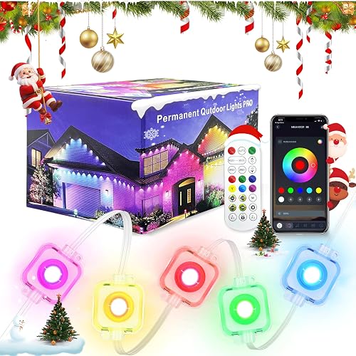 XSY CSZXINGSY 50ft Permanent Outdoor Lights Pro - RGB-IC Smart Lights IP68 Waterproof, Music Sync for House Roof, Christmas & Year-Round Decor(Similar