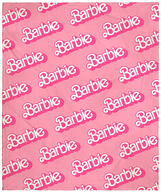Mattel Barbie Logo On Repeat Soft Cuddly Plush Fleece Throw Blanket Wall Scroll