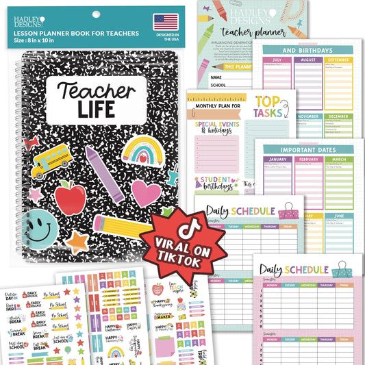 Hadley Designs Teacher Planner 2026-2027 Academic Year - Undated Teacher Lesson Planner Book for Teachers, Homeschool Planners 2026-2027, First Year