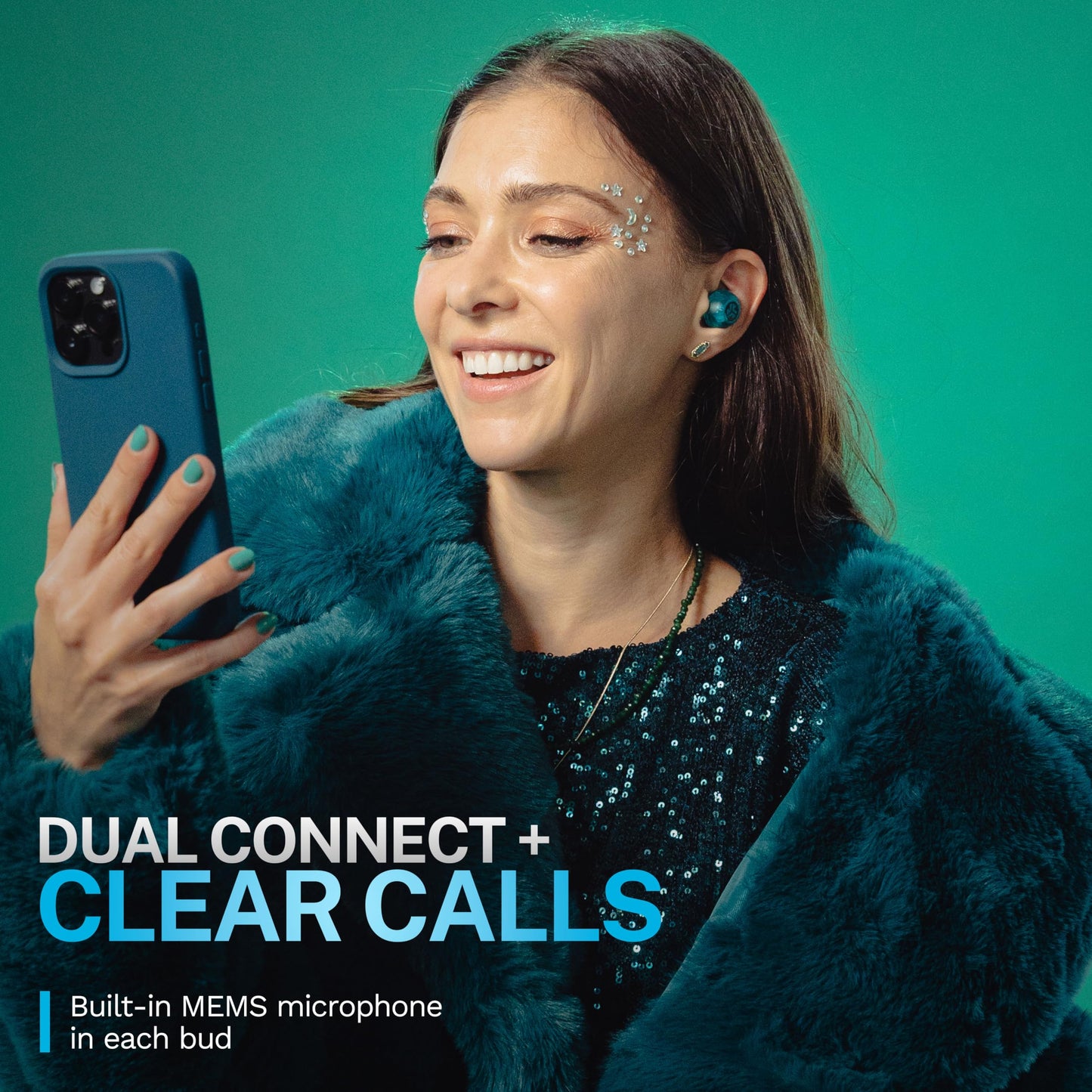 JLab, Go Pop ANC, True Wireless Earbuds, Active Noise Cancelling, Transparent Teal