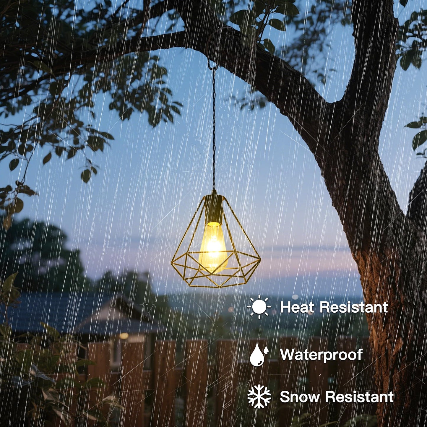 YUMAMEI Solar Pendant Lights, Solar Powered Shed Light with Pull Cord and Remote for Outdoor Indoor, Solar Chandelier, Gazebo Lights with Adjustable