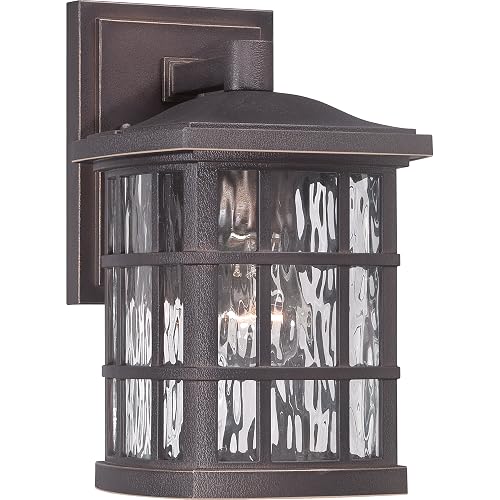Quoizel Stonington 10.5" Mission-Style Wall Lantern, 1-Light, Palladian Bronze Coastal Armour, Clear Water Glass, ETL Wet Rated