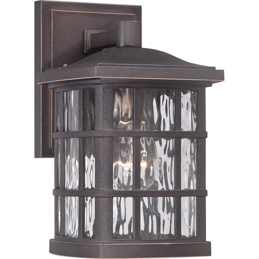 Quoizel Stonington 10.5" Mission-Style Wall Lantern, 1-Light, Palladian Bronze Coastal Armour, Clear Water Glass, ETL Wet Rated